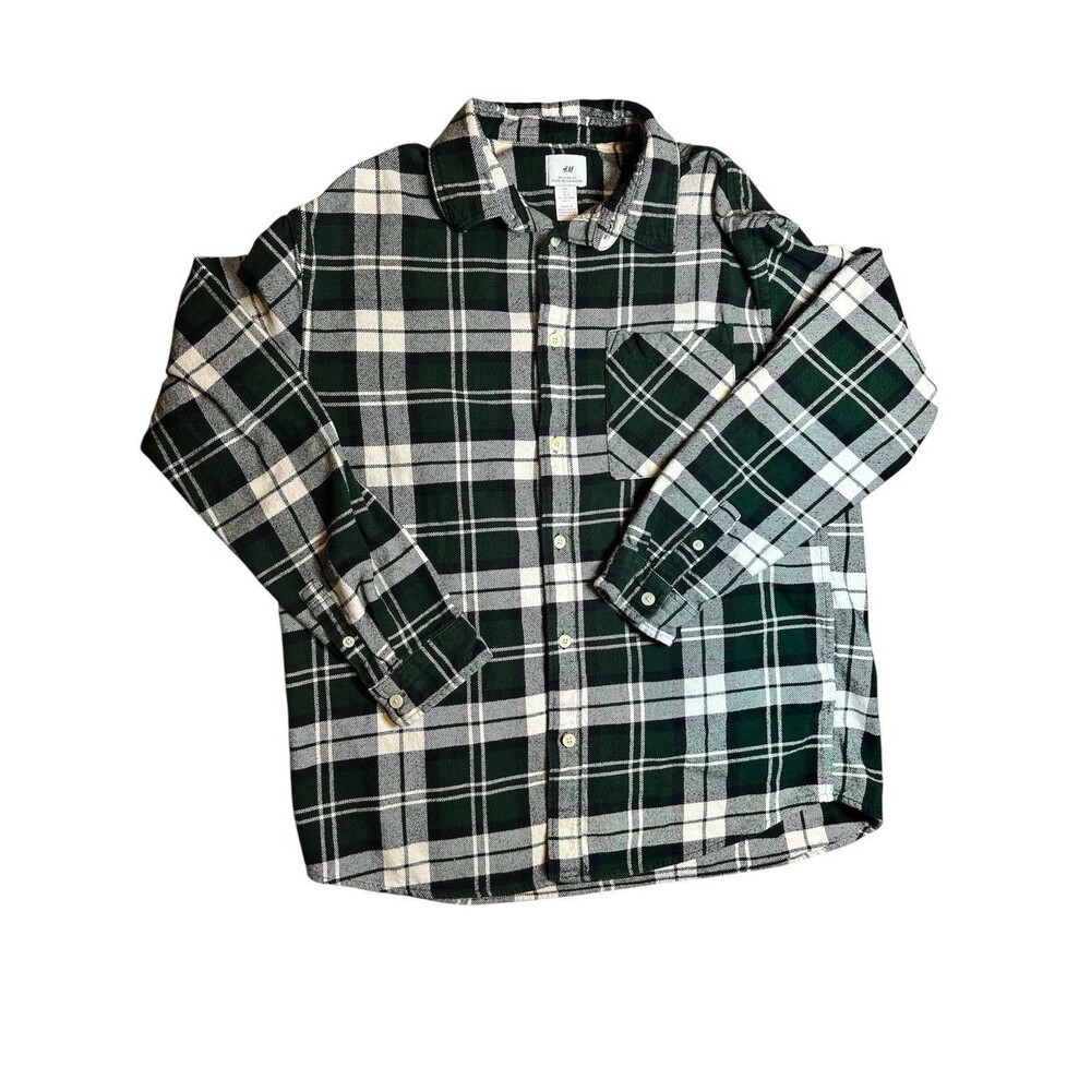 H & M Green And White Plaid Long Sleeve Button Up Shirt Men’s Sz L